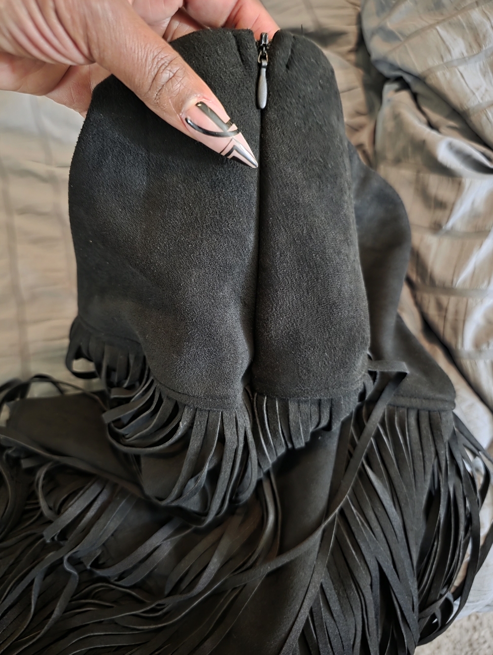 Black Suede Tiered Fringe Maxi Skirt - Picture 6 of 6